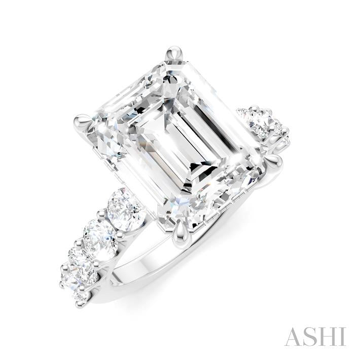 1 1/3 Ctw Emerald Shape Round Cut Diamond Semi-Mount Engagement Ring in 14K White Gold