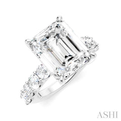 1 1/3 Ctw Emerald Shape Round Cut Diamond Semi-Mount Engagement Ring in 14K White Gold