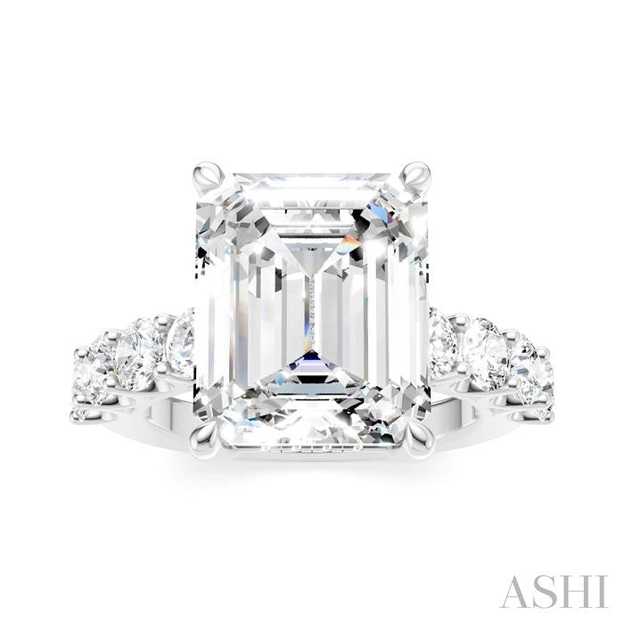 1 1/3 Ctw Emerald Shape Round Cut Diamond Semi-Mount Engagement Ring in 14K White Gold