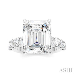 1 1/3 Ctw Emerald Shape Round Cut Diamond Semi-Mount Engagement Ring in 14K White Gold