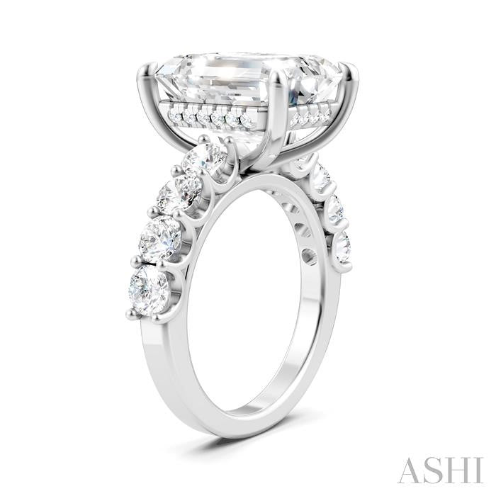 1 1/3 Ctw Emerald Shape Round Cut Diamond Semi-Mount Engagement Ring in 14K White Gold