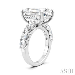 1 1/3 Ctw Emerald Shape Round Cut Diamond Semi-Mount Engagement Ring in 14K White Gold