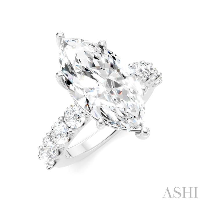 1 1/3 Ctw Marquise Shape Round Cut Diamond Semi-Mount Engagement Ring in 14K White Gold