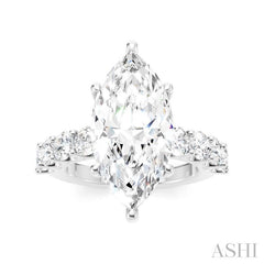 1 1/3 Ctw Marquise Shape Round Cut Diamond Semi-Mount Engagement Ring in 14K White Gold