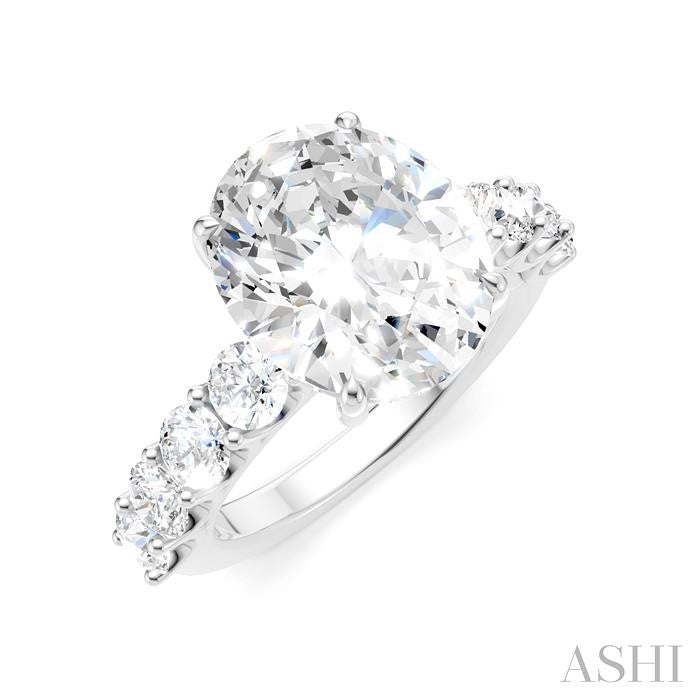 1 1/3 Ctw Oval Shape Round Cut Diamond Semi-Mount Engagement Ring in 14K White Gold