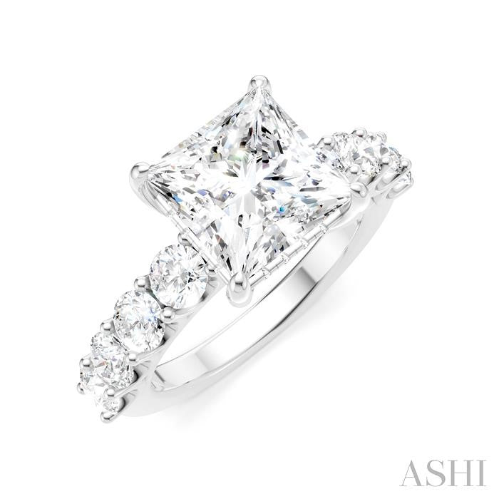 1 1/3 Ctw Princess Shape Round Cut Diamond Semi-Mount Engagement Ring in 14K White Gold