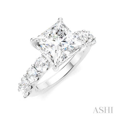 1 1/3 Ctw Princess Shape Round Cut Diamond Semi-Mount Engagement Ring in 14K White Gold
