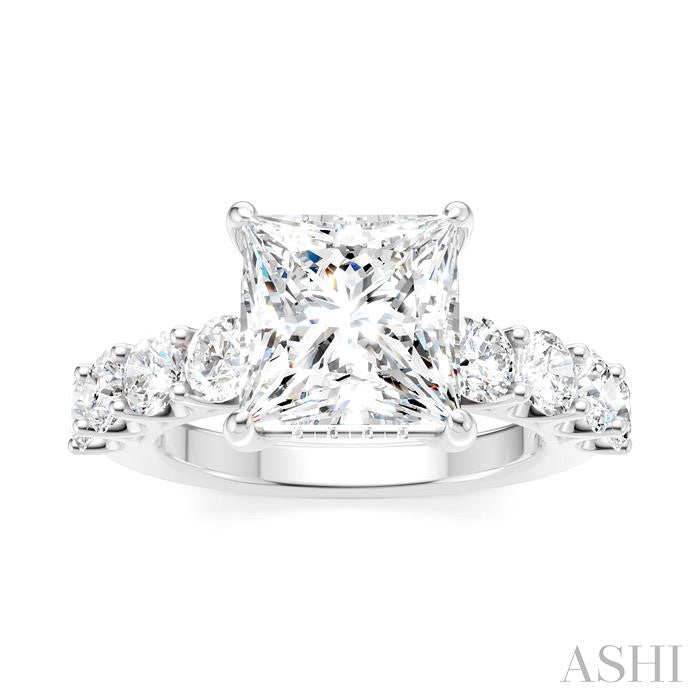 1 1/3 Ctw Princess Shape Round Cut Diamond Semi-Mount Engagement Ring in 14K White Gold