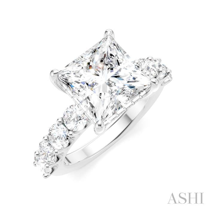 1 1/3 Ctw Princess Shape Round Cut Diamond Semi-Mount Engagement Ring in 14K White Gold