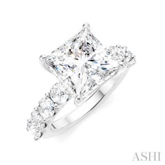 1 1/3 Ctw Princess Shape Round Cut Diamond Semi-Mount Engagement Ring in 14K White Gold