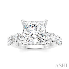 1 1/3 Ctw Princess Shape Round Cut Diamond Semi-Mount Engagement Ring in 14K White Gold