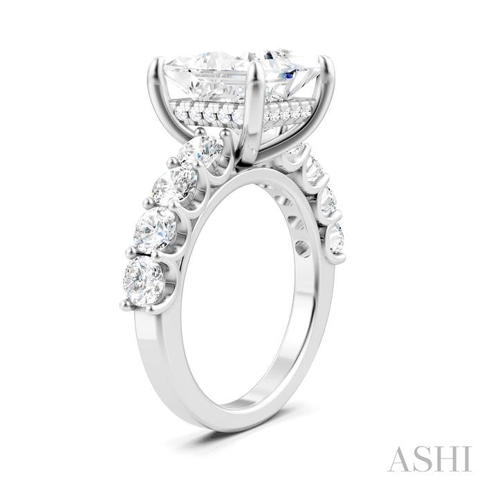 1 1/3 Ctw Princess Shape Round Cut Diamond Semi-Mount Engagement Ring in 14K White Gold