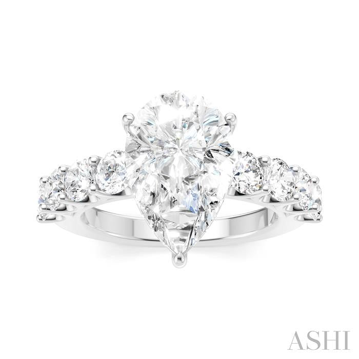 1 1/3 Ctw Pear Shape Round Cut Diamond Semi-Mount Engagement Ring in 14K White Gold
