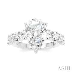 1 1/3 Ctw Pear Shape Round Cut Diamond Semi-Mount Engagement Ring in 14K White Gold