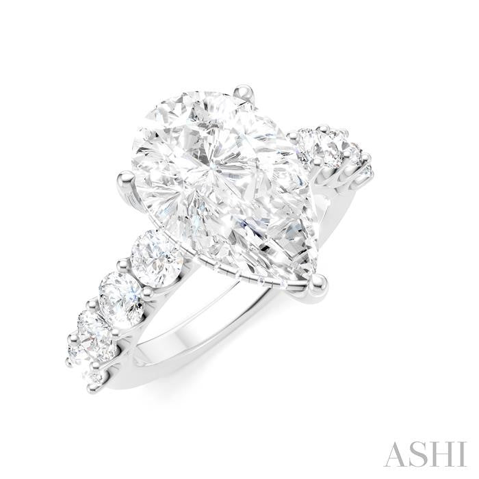 1 1/3 Ctw Pear Shape Round Cut Diamond Semi-Mount Engagement Ring in 14K White Gold