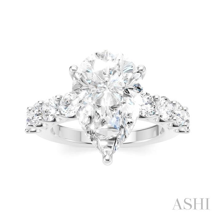 1 1/3 Ctw Pear Shape Round Cut Diamond Semi-Mount Engagement Ring in 14K White Gold