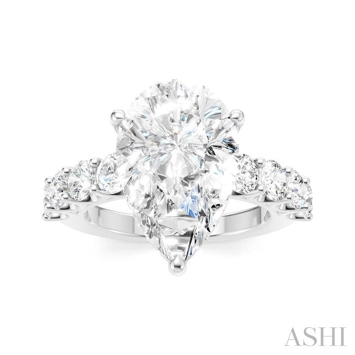 1 1/3 Ctw Pear Shape Round Cut Diamond Semi-Mount Engagement Ring in 14K White Gold