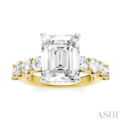 1 1/3 Ctw Emerald Shape Round Cut Diamond Semi-Mount Engagement Ring in 14K Yellow and White Gold