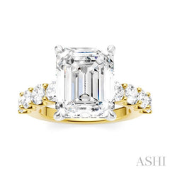 1 1/3 Ctw Emerald Shape Round Cut Diamond Semi-Mount Engagement Ring in 14K Yellow and White Gold