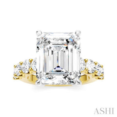 1 1/3 Ctw Emerald Shape Round Cut Diamond Semi-Mount Engagement Ring in 14K Yellow and White Gold