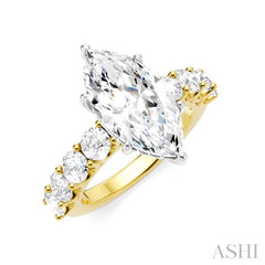 1 1/3 Ctw Marquise Shape Round Cut Diamond Semi-Mount Engagement Ring in 14K Yellow and White Gold