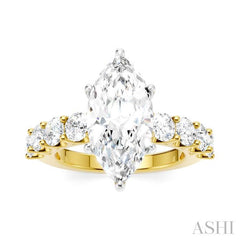 1 1/3 Ctw Marquise Shape Round Cut Diamond Semi-Mount Engagement Ring in 14K Yellow and White Gold