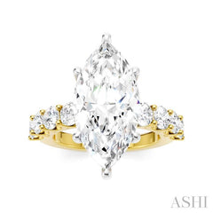 1 1/3 Ctw Marquise Shape Round Cut Diamond Semi-Mount Engagement Ring in 14K Yellow and White Gold