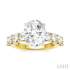 1 1/3 Ctw Oval Shape Round Cut Diamond Semi-Mount Engagement Ring in 14K Yellow and White Gold
