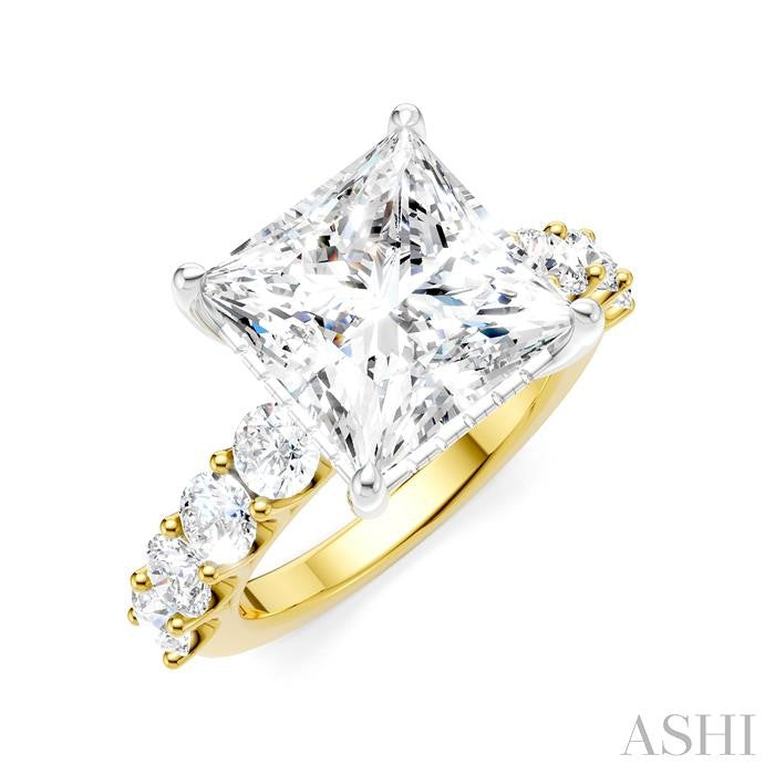 1 1/3 Ctw Princess Shape Round Cut Diamond Semi-Mount Engagement Ring in 14K Yellow and White Gold