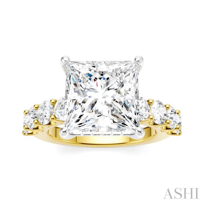 1 1/3 Ctw Princess Shape Round Cut Diamond Semi-Mount Engagement Ring in 14K Yellow and White Gold