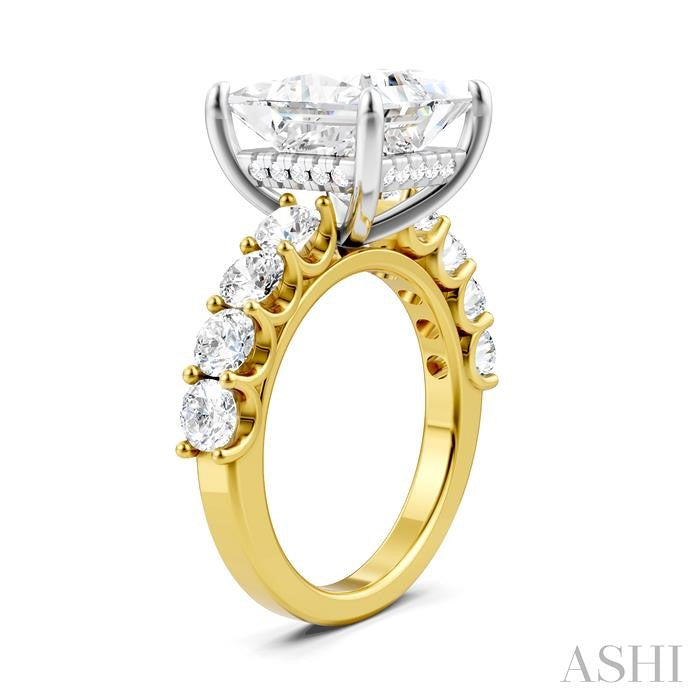1 1/3 Ctw Princess Shape Round Cut Diamond Semi-Mount Engagement Ring in 14K Yellow and White Gold