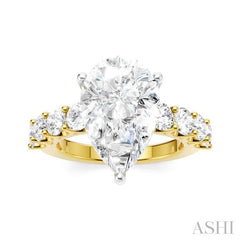 1 1/3 Ctw Pear Shape Round Cut Diamond Semi-Mount Engagement Ring in 14K Yellow and White Gold