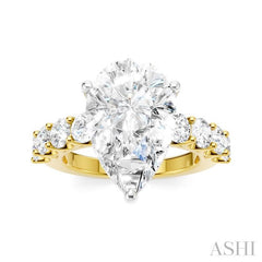 1 1/3 Ctw Pear Shape Round Cut Diamond Semi-Mount Engagement Ring in 14K Yellow and White Gold