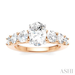 1 1/10 Ctw Oval Shape Round Cut Diamond Semi-Mount Engagement Ring in 14K Rose and White Gold