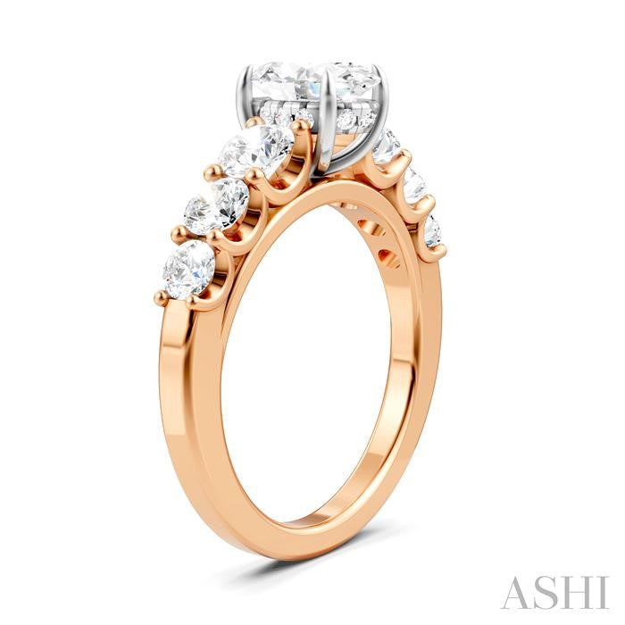1 1/10 Ctw Oval Shape Round Cut Diamond Semi-Mount Engagement Ring in 14K Rose and White Gold