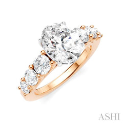 1 1/10 Ctw Oval Shape Round Cut Diamond Semi-Mount Engagement Ring in 14K Rose and White Gold
