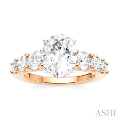 1 1/10 Ctw Oval Shape Round Cut Diamond Semi-Mount Engagement Ring in 14K Rose and White Gold