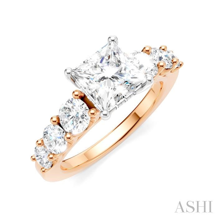 1 1/10 Ctw Princess Shape Round Cut Diamond Semi-Mount Engagement Ring in 14K Rose and White Gold