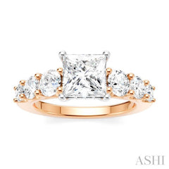 1 1/10 Ctw Princess Shape Round Cut Diamond Semi-Mount Engagement Ring in 14K Rose and White Gold