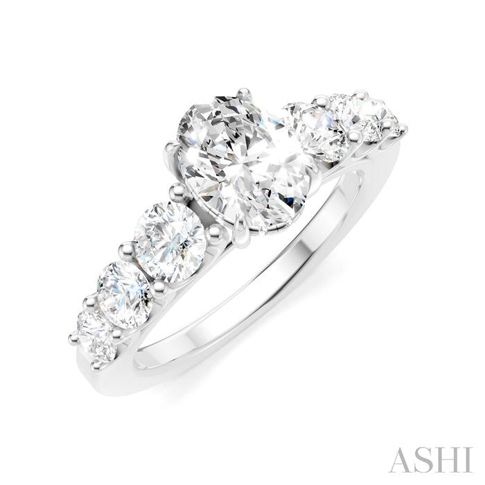 1 1/10 Ctw Oval Shape Round Cut Diamond Semi-Mount Engagement Ring in 14K White Gold