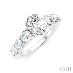 1 1/10 Ctw Oval Shape Round Cut Diamond Semi-Mount Engagement Ring in 14K White Gold