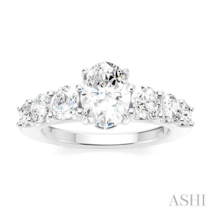 1 1/10 Ctw Oval Shape Round Cut Diamond Semi-Mount Engagement Ring in 14K White Gold