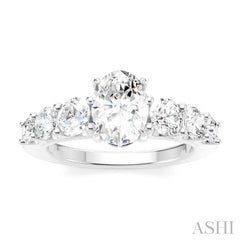 1 1/10 Ctw Oval Shape Round Cut Diamond Semi-Mount Engagement Ring in 14K White Gold