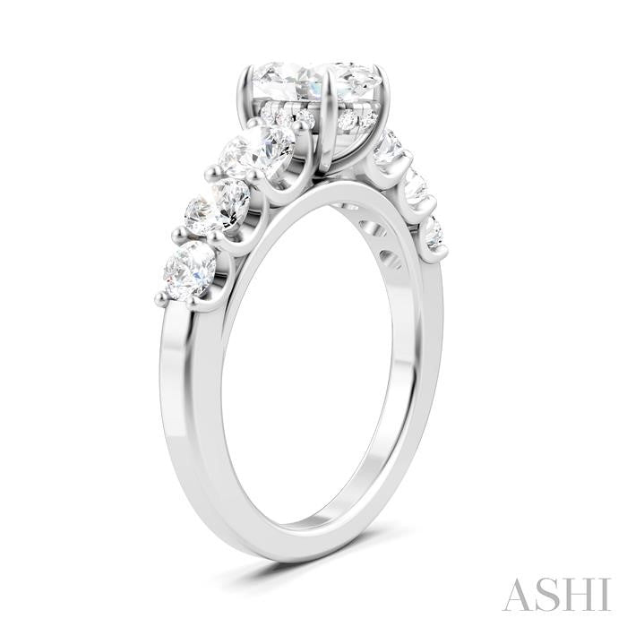 1 1/10 Ctw Oval Shape Round Cut Diamond Semi-Mount Engagement Ring in 14K White Gold