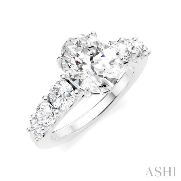 1 1/10 Ctw Oval Shape Round Cut Diamond Semi-Mount Engagement Ring in 14K White Gold