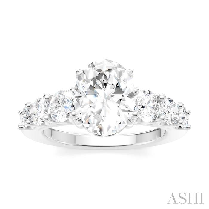1 1/10 Ctw Oval Shape Round Cut Diamond Semi-Mount Engagement Ring in 14K White Gold