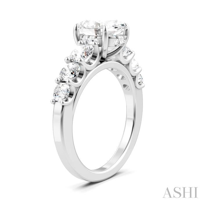 1 1/10 Ctw Oval Shape Round Cut Diamond Semi-Mount Engagement Ring in 14K White Gold