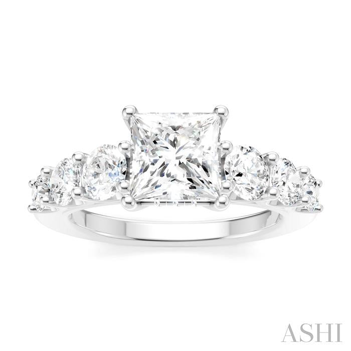 1 1/10 Ctw Princess Shape Round Cut Diamond Semi-Mount Engagement Ring in 14K White Gold