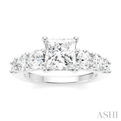 1 1/10 Ctw Princess Shape Round Cut Diamond Semi-Mount Engagement Ring in 14K White Gold