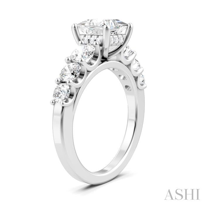 1 1/10 Ctw Princess Shape Round Cut Diamond Semi-Mount Engagement Ring in 14K White Gold